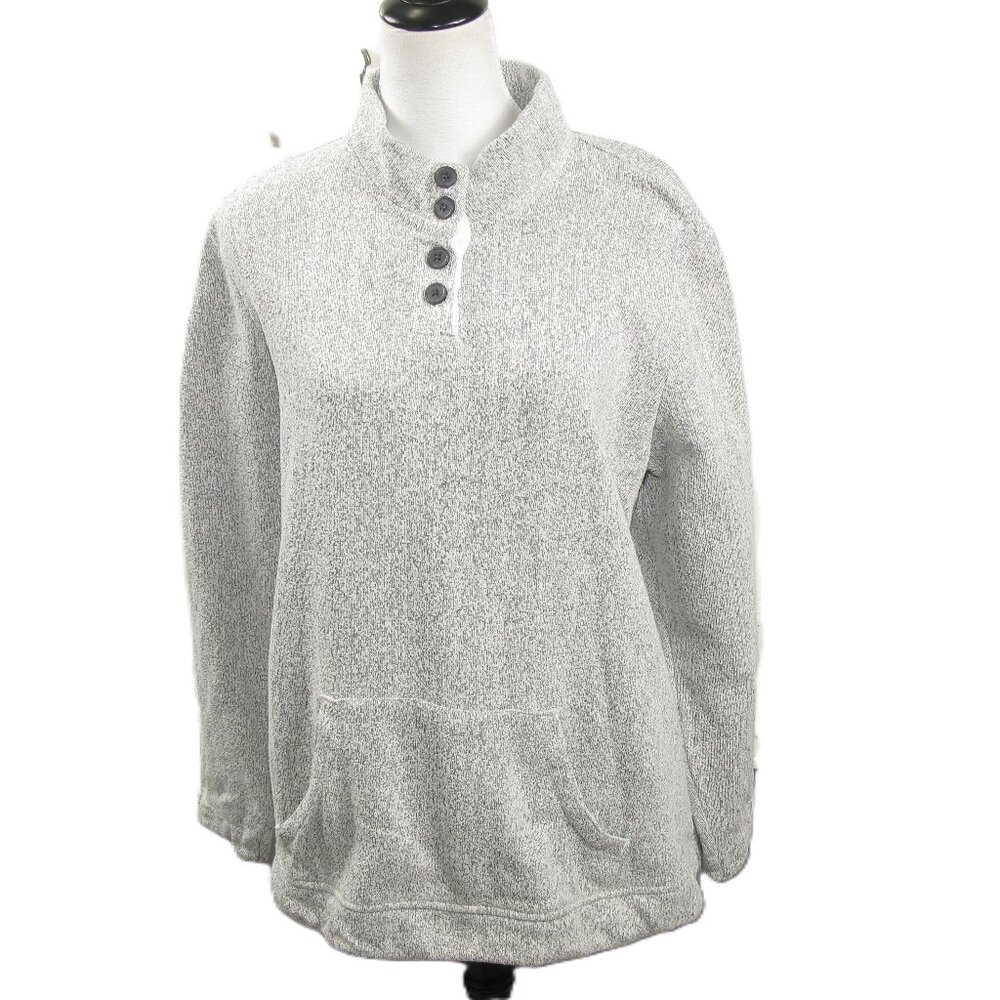 Orvis Light Gray Partial Button Mock Neck Pull Ov… - image 1